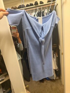 Zara Light Blue Ribbed Knit Off-Shoulder Dress